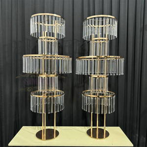 Luxury Metal Crystal Acrylic Pendant Event Party Decor Props Tall Gold Flower <b>Stand</b> <b>Backdrop</b> <b>Stand</b> Candelabra - Product Image 4