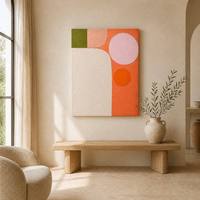 Peinture à l'huile abstraite peinte à la main, crème, orange, rose, géométrique, impasto, sur toile, taille personnalisée, OEM, ODM, fournisseur en gros