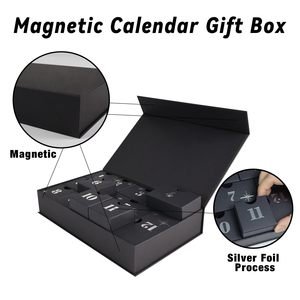 Caja de Regalo Magnética Negra con Ranuras para Números en Papel de Aluminio Plateado para Cuenta Regresiva Navideña, Pequeños Regalos, Cosméticos y Joyería - Product Image 1