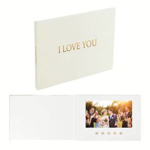 Libro de Video Digital Personalizado de 7 Pulgadas, el MEJOR DÍA JAMÁS, con Cubierta de Lino y Lámina Dorada, Invitación de Boda, Tarjeta de Regalo - Product Image 1