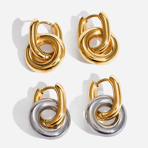 Geometric Double <b>Hoop</b> <b>Earrings</b> Stainless Steel Gold <b>Silver</b> Color Women Fashion Jewelry Gift <b>Earrings</b> - Product Image 1
