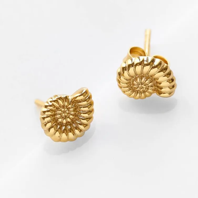 Hot selling 18k gold plated 925 sterling silver tide studs large gold shell shaped earring