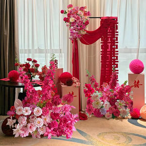 Fleur artificielle rouge rosée en soie plastique imprimée en 3D pour décoration murale florale et aménagement de scène de mariage, effet explosion de fleurs - Product Image 3