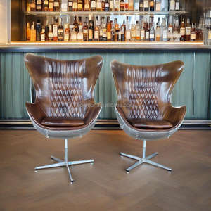 Loft Industry Classic Industrial Vintage Silla giratoria Cuero genuino Metal Aviación Huevo Silla para el hogar Bar Muebles - Product Image 1
