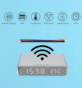 Wireless Charger with Digital Alarm <b>Clock</b> <b>LED</b> Display Temperature Date Fast Charging Pad Desktop <b>Clock</b> for Bedroom - Product Image 1