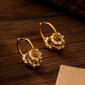 <b>Huggie</b> Earrings Ball Shape Micro Insert Zircon Geometric Design Everyday Wear Copper <b>Ear</b> Post EA13147 - Product Image 2