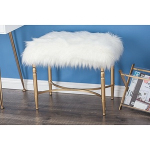 SWT Modern Fabric Round Faux <strong>Fur</strong> Ottomans <strong>Stool</strong> With Metal Legs - Product Image 4
