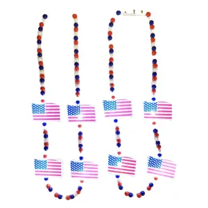 2023 New Style Light-up LED Party Suppliers Patriotic American Flag Shaped Lights Independence Day Party LED Necklace