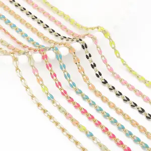 Wholesale Multi Color Rolo Cable Chain Enamel Jewelry 18k Gold Stainless Steel Paperclip Chain For Permanent Necklace Making