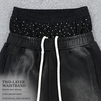 Celana Sweatpants Lebar RAMAX Hitam Dicuci Model Distressed dengan Ujung Robek, Pakaian Streetwear Kustom, Grosir, Pabrik, Supplier
