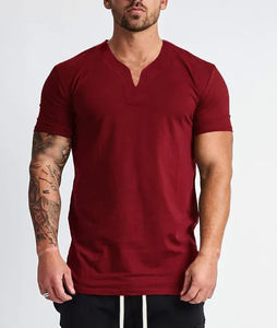 Camiseta deportiva de algodón puro con cuello en V pequeño de verano, camiseta de manga corta de entrenamiento en blanco transpirable a la moda informal - Product Image 1