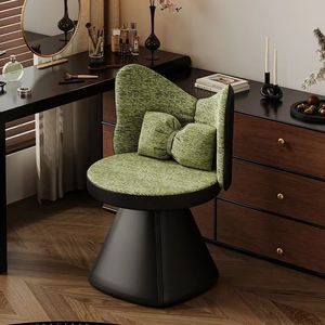 Dressing Stool Swivel Makeup Chair Green Fabric Butterfly Backrest <b>Bedroom</b> <b>Vanity</b> Seat Revolving Seat For Women - Product Image 2