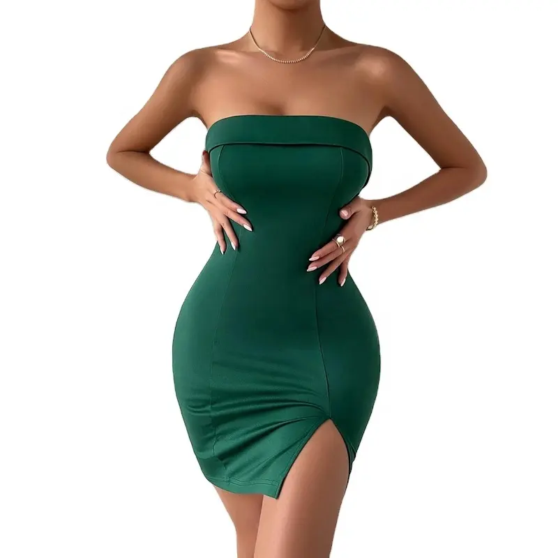 Solid Color Ladies Summer Dress Dark Green Tight Sleeveless Mini Mini Skirt 2022 New Style Tube Top Ladies Clothing