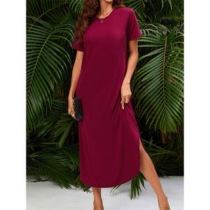 <span class=keywords><strong>Robe</strong></span> <span class=keywords><strong>longue</strong></span> ample pour femmes européennes et américaines pour <span class=keywords><strong>Amazon</strong></span> Station indépendante décontractée à manches courtes col commerce extérieur fente <span class=keywords><strong>de</strong></span> poche - Product Image 1