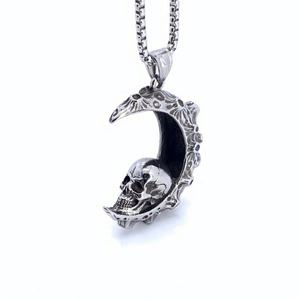 Wholesale Stainless Steel Vintage Gothic Necklace Moon Skull Biker Personalized Skull Casting Mens Pendant - Product Image 4