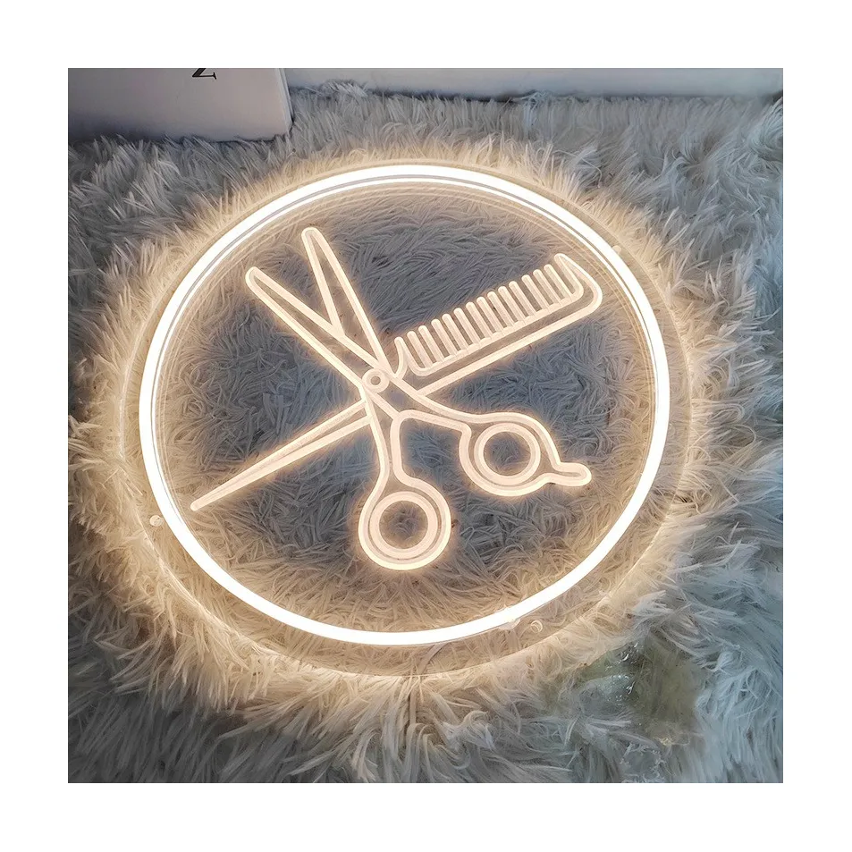 Gunting tanda neon LED Model kuku, papan reklame salon rambut sisir lampu suasana karakter bercahaya LED