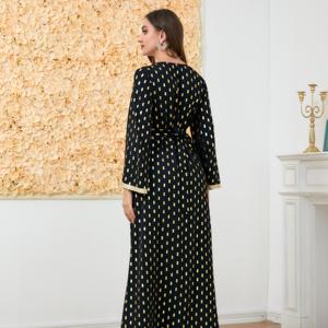 Abaya Islámica Elegante de Dubái para Mujer, Estilo Otoñal, Larga hasta el Suelo, Manga Larga, Polietersulfona, Antiarrugas, Cuello Alto con Estampado Floral - Product Image 2