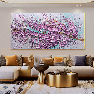 Grande <span class=keywords><strong>peinture</strong></span> à l'huile abstraite violette vive avec <span class=keywords><strong>couteau</strong></span> à haute texture <span class=keywords><strong>fleurs</strong></span> peintes art mural art abstrait de haute qualité - Product Image 4