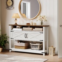 Console blanche style ferme avec portes coulissantes, 2 armoires de rangement, pour entrée et couloir, rustique, direct usine
