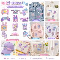 Lot de patchs brodés thermocollants et à coudre Kawaii pastel, motifs rétro (téléviseur, caméra, manette de jeu, cassette, ventilateur)