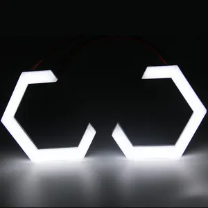 Anel de olhos de anjo com anéis de auréola hexagonais, lâmpada LED DRL para iluminação de carro, acessório de algodão amarelo branco, estilo DIY