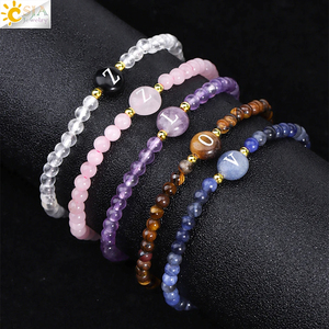 CSJA-Bracelet à bijoux en cristal de quartz rose de guérison, avec perles en pierre naturelle de 4mm, lettres initiales, pour femmes, H362 - Product Image 1
