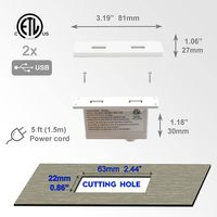 Güç Kaynaklı USB Hub Soketli Gömme USB Priz Çoğaltıcı, Güç Kaynağı ile 2 USB Girişi 2.1A, Yatak, Masa, Sehpa, Kanepeye Monte Edilebilir, Beyaz