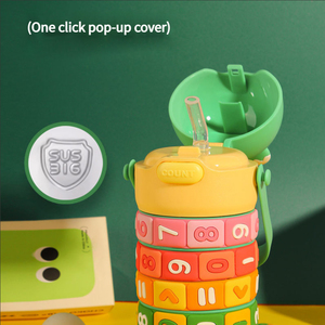 Botella de Agua Térmica de Plástico y Acero Inoxidable Ecológica para Niños de 430 ml, Divertidos Números Giratorios, Portátil para Niños, Taza de Dibujos Animados - Product Image 2