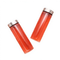 Bouteilles à jus en verre borosilicate de 500 ml, bouteilles à boisson réutilisables avec couvercle en acier inoxydable, bouteilles d'eau en verre transparent