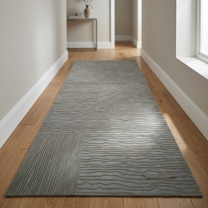 Tapis en laine tufté à la main gris texturé géométrique moderne, tapis sur mesure antidérapant à poils moyens pour couloir, salon, bureau, décoration - Product Image 2