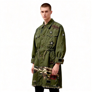 Blouson cargo vintage multi-patchs personnalisé pour homme, style streetwear, effet vieilli, brodé, en tissu épais, long, doublé polaire, coupe-vent - Product Image 3