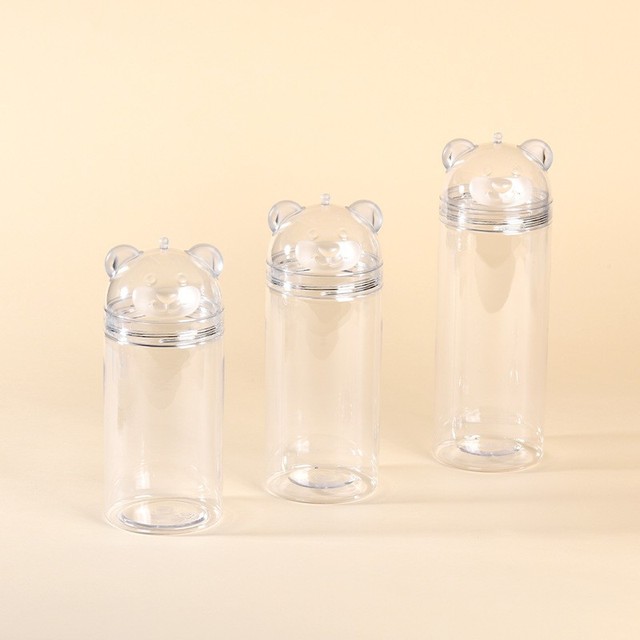 In-stock Wholesale Cylindrical Cartoon Bear-top Food-grade PET Plastic Storage Canister for Nuts Candy for Slime