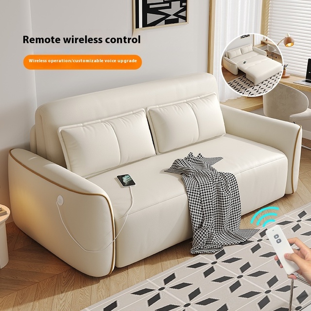 Leather Electric Sofa Bed Modern Adjustable Small Apartment Telescopic Dual-purpose Living Room Book Sofa Bed