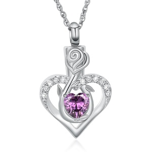 Collar de urna de corazón infinito de flor rosa para cenizas para mujer recuerdo de cenizas conmemorativas urna de corazón de piedra de nacimiento medallón joyería de cenizas - Product Image 1