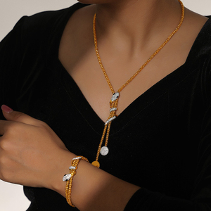 Ensemble de bijoux pour femme, collier et <span class=keywords><strong>bracelet</strong></span>, motif <span class=keywords><strong>serpent</strong></span> torsadé incrusté de strass en cristal, or 18 carats, produit transfrontalier très demandé - Product Image 1