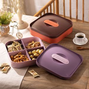 Boîte à bonbons Happy Reunion rectangulaire à 4-7 compartiments avec couvercle, plateau de rangement pour collations et fruits - Product Image 4