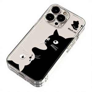 Funda de Silicona con Dibujo Animado de Gato Blanco y Negro para Teléfono 15 Pro Max, con Protección de 360 Grados, Diseño en Relieve, Funda Transparente Suave - Product Image 1