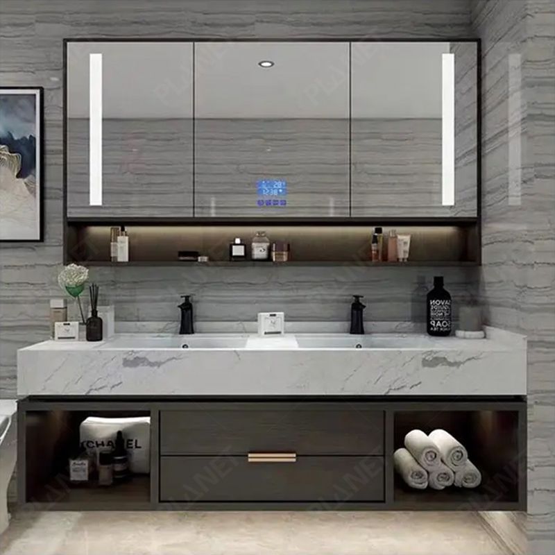 Yeni stil toptan çift tek modern ahşap panel banyo dolabı banyo aynası ayna lavabo ile