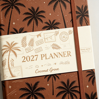 Carnet de notes personnalisé 2027 avec motif cocotier, journal vintage à couverture rigide avec bande élastique