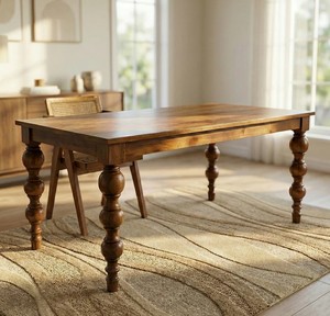 Table à manger rectangulaire classique traditionnelle en bois de manguier massif 6 places - Meubles de salle à manger - Product Image 5
