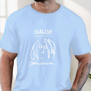 T-shirt da uomo oversize in cotone a maniche corte con stampa grafica John Lennon Imagine Sketch, stile hip hop e streetwear, casual. - Product Image 2