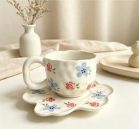 Tasse à thé au lait en céramique, motif floral irrégulier façonné à la main, style coréen, pour petit-déjeuner et boisson, vaisselle de cuisine