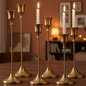 <b>Brass</b> <b>Candlestick</b> <b>Holder</b> Set of 6 Tall Gold Taper Candle <b>Holders</b> for Home Decoration Durable Metal Design - Product Image 1