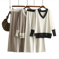 Ensemble de deux pièces pour femmes, pull en viscose tricoté uni décontracté, nouveau modèle printemps 2025, pantalon large à jambes larges, formel