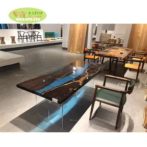 Tùy chỉnh màu xanh nhựa Epoxy bàn ăn/phòng khách bảng/Bàn cà phê & mưa cây gỗ