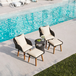 Chaise d'hôtel moderne en bois tissé avec cadre en corde Coussin imperméable Patio Garden Chaise de salle à manger d'extérieur Chaises de loisirs de luxe - Product Image 1