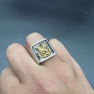yunnique Men's Stainless Steel <b>Ring</b> Two-Tone Dragon Knight Design Geometric Shape Gift Jewelry - Product Image 4