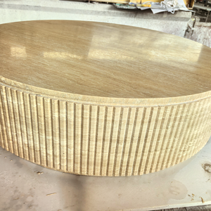 שולחן קפה מודרני בצבע בז' טרוורטין לסלון, גימור מלוטש, משטח אבן טבעית, עיצוב לבית - Product Image 5