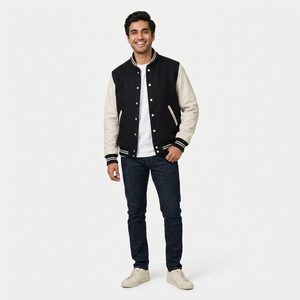 Elegant FINER THREADS Varsity <b>Jacket</b> <b>Man</b> Classic College Fashion Winter <b>Warm</b> 100% Cotton Breathable Embroidered Stand Collar - Product Image 1