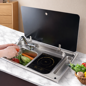 Évier de <span class=keywords><strong>caravane</strong></span> RV avec cuisinière à induction - Unité de cuisine intégrée en acier inoxydable avec couvercle en verre - Product Image 6